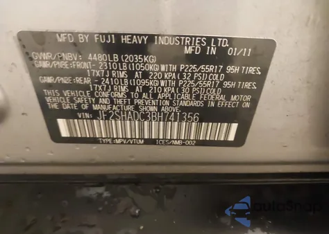 2011 Subaru Forester 2.5X Premium z USA, uszkodzony, nr VIN JF2SHADC3BH741356